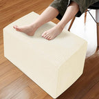 Rectangular Stuffed Pouf Ottoman with Foam Chunk Filling, Coral Fleece and Furry Fabric Design, Multi-Functional Floor Pouf for Living Room, Beige