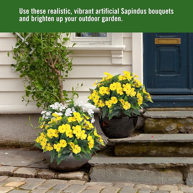 Artificial Impatiens Bouquet Flowers for Outdoors Silk Faux Flowers for Outdoor Impatiens Plants Decor Indoor Planters Kitchen Planters and Balcony Decorations 2PCS（Yellow ）