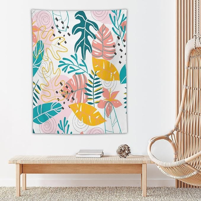 ICMOLYYENLO Tropical Green Leaves Tapestry, Exotic Leaves Beautiful Bedroom Wall Hanging, Floral Poster Blanket for Bedroom Living Room Dormitory Apartment 50x60 Inch