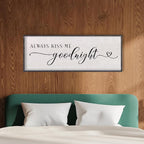 LuZhiQiang Above Bed Love Theme Wall Decor Always Kiss Me Goodnight Sign 40"×15" Wood Framed for Master Bedroom Over Bed Wall Art (Black)