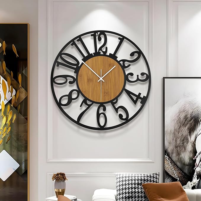 Large Wall Clock for Living Room Decor, 14 Inch Non Ticking Silent, Battery Operated Modern Vintage Oversized Wall Clock for Bedroom Kitchen