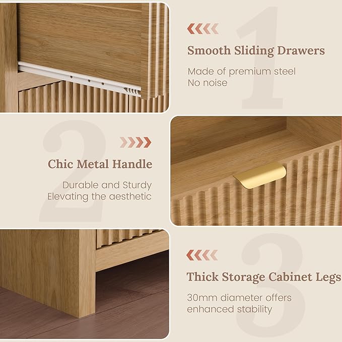 Fluted Sideboard Buffet Cabinet with Storage Drawers, 55" Large Accent Storage Cabinet for Entryway, Kitchen, Living Room - Wood