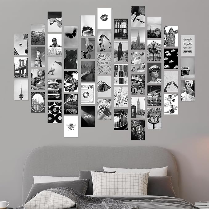 Y2K BOO Black and White Wall Collage Kit - 50 Trendy Monochrome Aesthetic Photos for Sophisticated and Modern Spaces, Perfect Room Decor for Teens, 4"x6" Vintage Wall Art for College Dorms