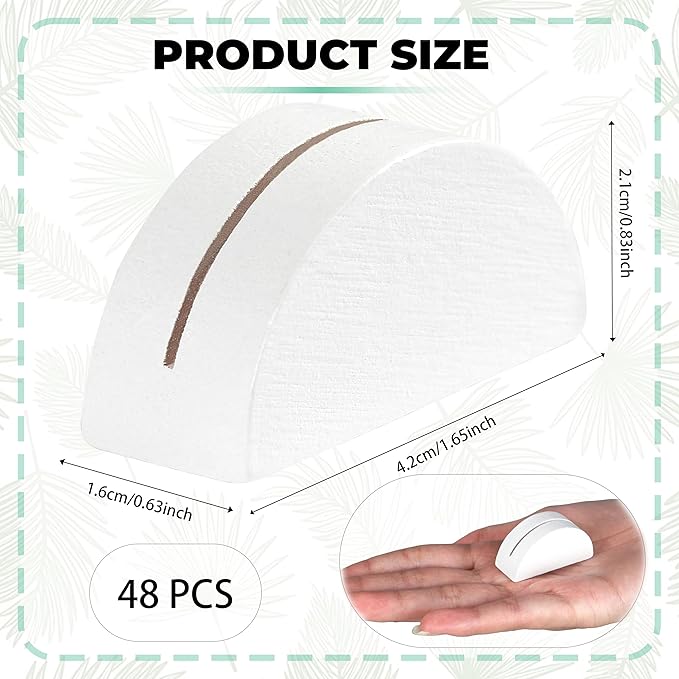 48PCS White Table Number Stands, Wooden Lightweight Wedding Table Name Holder, Small Size Place Card Holders, Semicircular Design, for Office Tag Photo Menu Clips Wedding Birthday Party Restaurant