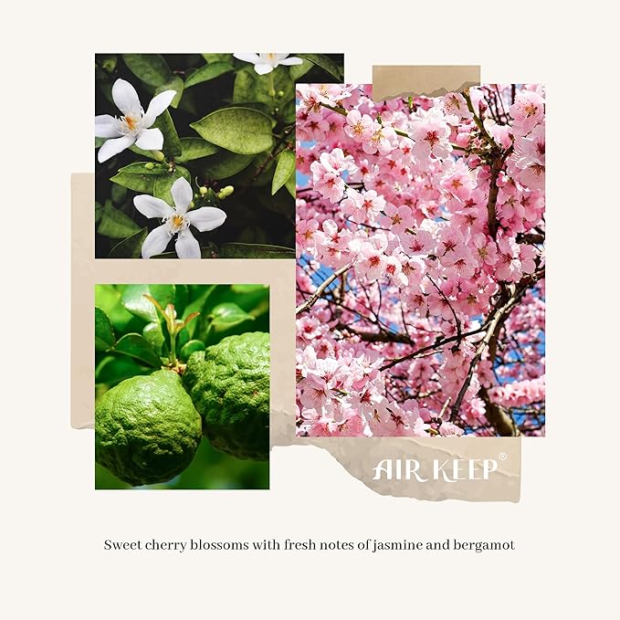 Airkeep Reed Diffuser Set, 3.38 fl oz (100 ml) - Cherry Blossom Almond Oil Diffusers with 8 Reed Sticks, Home Fragrance Reed Diffuser for Bathroom Shelf Decor