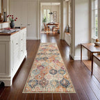 Lahome Moroccan Washable Kitchen Runner, 2x7 Runner Rug with Rubber Backing Non Slip, Vintage Hallway Rug Throw Carpet for Hallways Bedroom Laundry Room Entryway, Cream/Multi