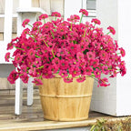 Krissing 48 Bundles Outdoor Artificial Flowers UV Resistant Fake Silk Flowers Faux Plastic Plants Outside Garden Porch Window Box Summer Decoration (Rose Red)