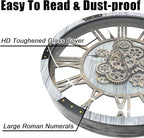 DORBOKER 36" Original Moving Gears Wall Clock, Large Industrial Wall Clock for Living Room Decor, Retro Metal Solid Wood Vintage Farmhouse Steampunk Rustic Clocks for Wall Decor,Silver Grey