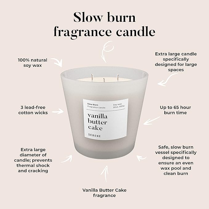 Candles for Home Scented, Big Candles Vanilla Butter Cake Scented, 30oz Natural Soy Wax, 3 Wicks Huge Candle, 100h Long Lasting,Non Toxic,Clean Burn Aromatherapy Candle for Home Fragrance