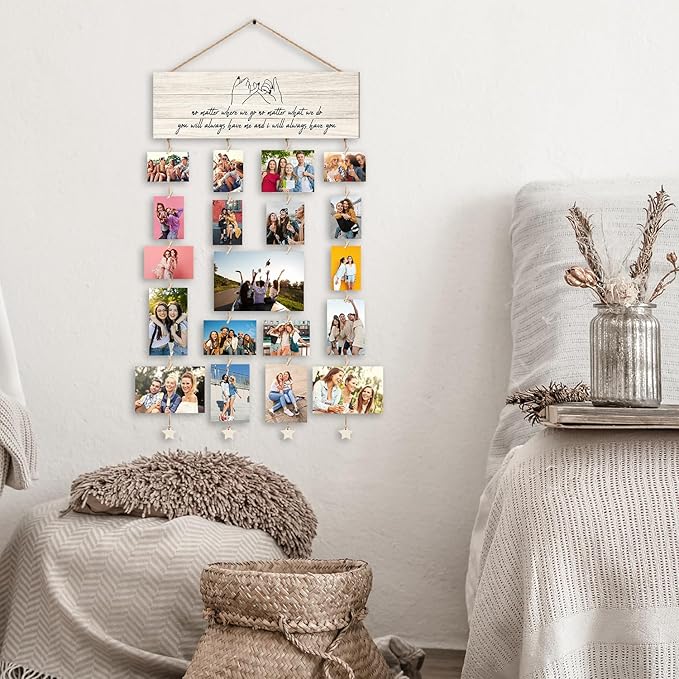 Orchroma Friends Picture Frames Collage Wall Decor,Long Distance Friendship Gifts,Friends Photo Picture Board,Hanging Photo Display with Clips,Home Liveing Room Dorm Bedroom Wall Decor(Burlywood)