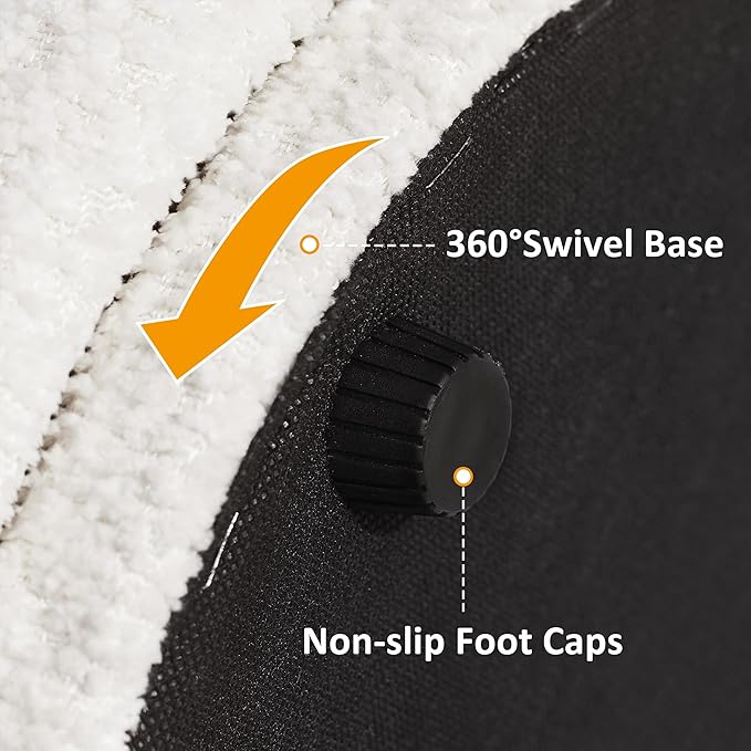 VANOMi Multi-Functional Boucle Ottoman, Vanity Stool Chair, Sturdy Rotating Wooden Footstool, Suitable for Living Room, Bedroom, and Entryway, Without Installation, Swivel, White