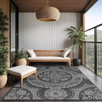Medallion Outdoor Rug 5x7 Washable Outside Carpet for Indoor Patio Porch Waterproof Easy Cleaning Non Shedding Area Rugs Dark Gray 5 x 7