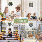 Interchangeable Wooden Seasonal Welcome Sign, Rustic Round Dogs Sign Front Door Wreaths for Home/Wall/Porch Decor, for Easter Spring Summer Fall Halloween Christmas All Season Decorations