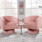 Kromax Swivel Accent Chair with Armrest, Set of 2, Mid Century 360 Degree Swivel Barrel Chair Overstuffed Tufted Velvet, Ideal for Living Room, Bedroom, Reading Room, Light Pink