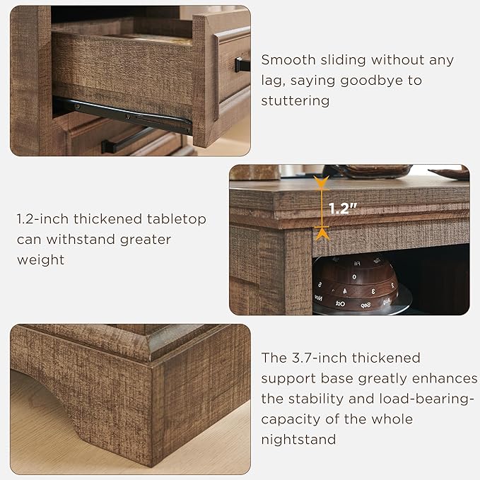 ACCOHOHO 18" Farmhouse Nightstand Set of 2 with Charging Station,End Table with 2 Drawers Storage,Side Table,Bedside Cabinet for Bedroom,Living Room, Light Brown