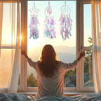 3 Pack Pink Star Moon Sun Dream Catcher - Pink Dream Catchers for Girls Room Decor, Teen Girl Room Decor, Grils Bedroom Decor,Gril Room Decor,Teen Room Decor for Girls