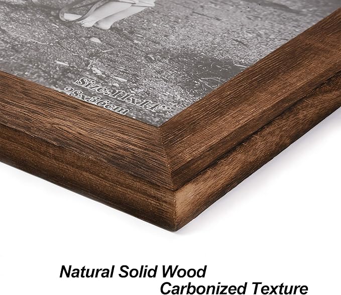 Yaetm-11x14 Picture Frame, Natural Solid Wood Photo Frame Display for Wall Mounting, High Definition Glass Carbonized Black(2 Pack)