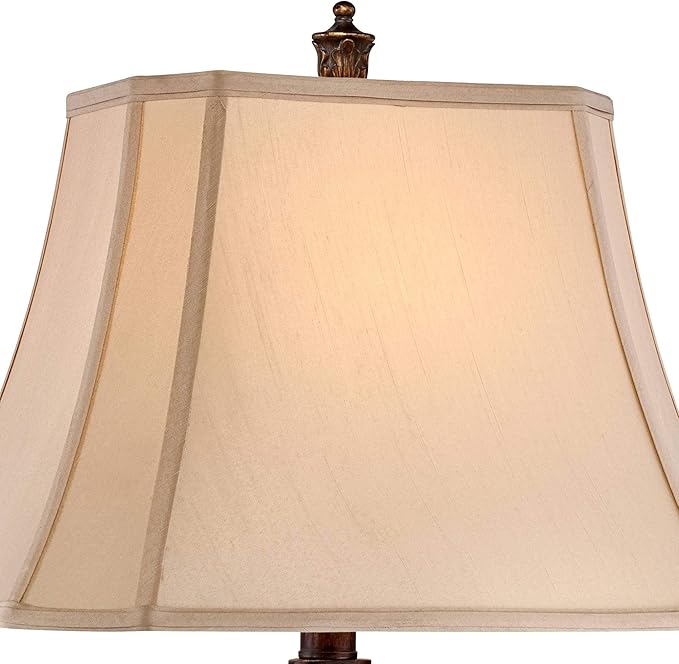 Barnes and Ivy Traditional Table Lamps 32.5" Tall Set of 2 Bronze Brown Carved Leaf Openwork Vase Tan Rectangular Shade Decor for Living Room Bedroom House Bedside Nightstand Home Office