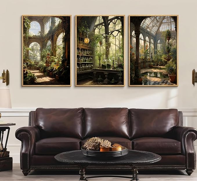 3pcs William Morris Green Plants Canvas Wall Art Medieval Castle Posters Prints Gothictalian Landscape Painting Pictures Paintings Wall Decor for Living Room Bathroom Bedroom Decoration Unframed