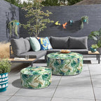 Inflatable Ottoman Stool D31 xH14 for Outdoor/Indoor Use, Water Repellent Patio Foot Rest Stool with Portable Handle,Round Pouf Ottoman Suitable for Garden,Deck and Camping - Lush Leaf Green