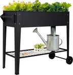 Elevate 32" Tall Raised Garden Bed Outdoor with Wheels & Shelf for Mobility, 400LBS Capacity, Anti-Rust Steel Planter Box for Vegetables/Herbs, Patio-Balcony-Backyard