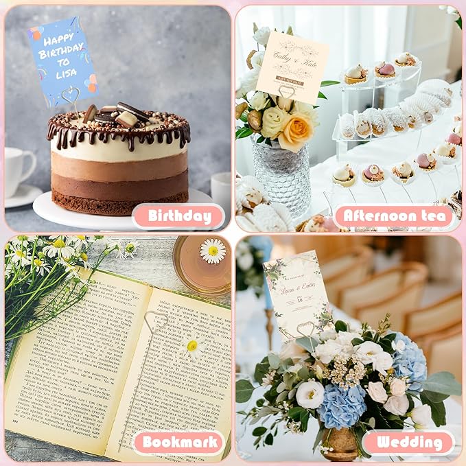 Picture Holders for Centerpieces,40Pcs Gift Card Holder Picks,Metal Photo Holders for Centerpieces,Sticks for Flower Bouquet Wedding Party Birthday (Heart Shaped)