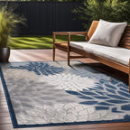 Beverly Rug Outdoor Rug 9x12 Large Modern Floral Tropical Area Rugs for Indoor and Outdoor Patio Easy to Clean Non Shedding Living Room Porch Garden Washable Outside Carpet (9 x 12 Blue)