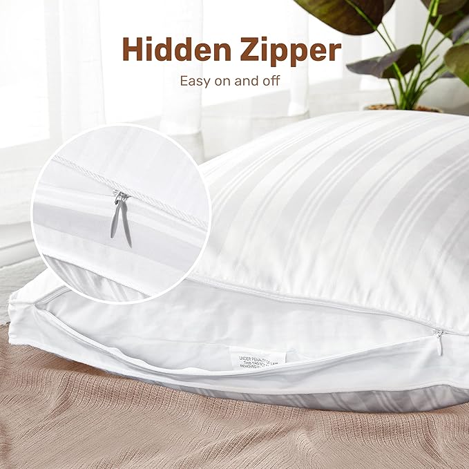 UNIKOME Goose Feathers and Down Pillows with 2 Gusseted Outer Protectors, White Cotton Fabric Bed Pillows for Back Stomach Side Sleepers, Standard/Queen, 20 x 28 inches, Pack of 2