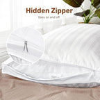 UNIKOME Goose Feathers and Down Pillows with 2 Gusseted Outer Protectors, White Cotton Fabric Bed Pillows for Back Stomach Side Sleepers, King Size, 20 x 36 inches, Pack of 2