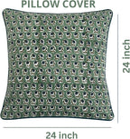 Ridhi Basil Green Block Print Cotton Canvas Throw Pillow Covers for Decorative Couch Pillows for Living Room, Chic Boho Cute Outdoor Valentine Pillows Covers Gifts 24x24 Inches