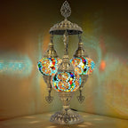 Mozaist Turkish Mosaic Lamp with Bulb – 3 Globe Tiffany-Style Moroccan Table Light (Multi-Colored)