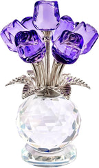 Crystal Purple Rose Figurines Crystal Rose Flowers Gifts for Women Glass Flower Ornament for Christmas