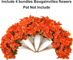 Ivydale Artificial Fall Flowers for Outdoors, 4 Bundles Faux Silk Bougainvillea Flower Plants Fake Outdoor Flowers for Planter Patio Porch Window Garden Home Decoration, Fall Orange