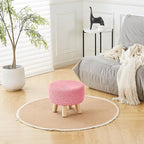 Wimarsbon Pouf Ottoman, 100% Cotton Knitted Boho Footstool, Round Footrest with Non-Skid Wood Legs, Home Décor Handmade Pouffe, Leisure Floor Step Stool for Living Room (Pink)