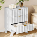 30.5" Nightstand with Charging Station, 3-Drawer Fluted Bedroom Chest, Wood Bedside Dresser with Power Outlets and USB Ports, Metal Slides, Stable Base, Modern Storage Cabinet for Small Spaces