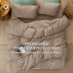 Bedsure California King Size Duvet Cover with Fitted Sheet - 4 Pieces Prewashed Cotton-Like Extra Soft Bedding Set, Includes 1 Duvet Cover 104x98 Inches, 2 Pillow Shams, 1 Fitted Sheet, Deep Beige