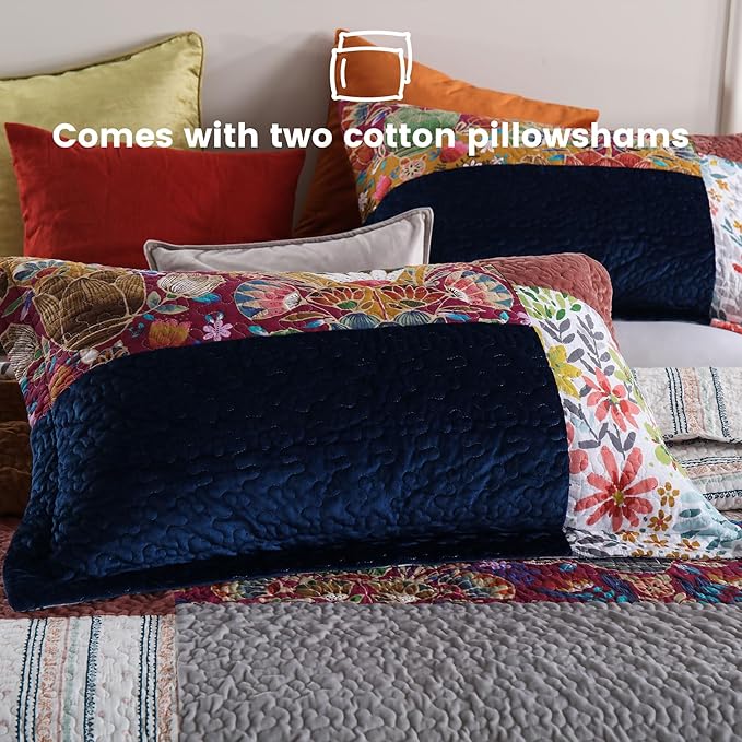 Secgo King Size Comforter Set- 100% Cotton Quilt King Size Set, Green, Sage bedspreads (96 * 108 Inch) with 2 Pillow Shams, Patchwork Reversible Lightweight Bedding