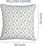 Ridhi Powder Blue Block Print Preppy Grandmillennial Pillow Cover Set of 2-20" x 20" Throw Pillow for Home White Floral Pillow Cover Grandmillennial Home Decor Thanksgiving