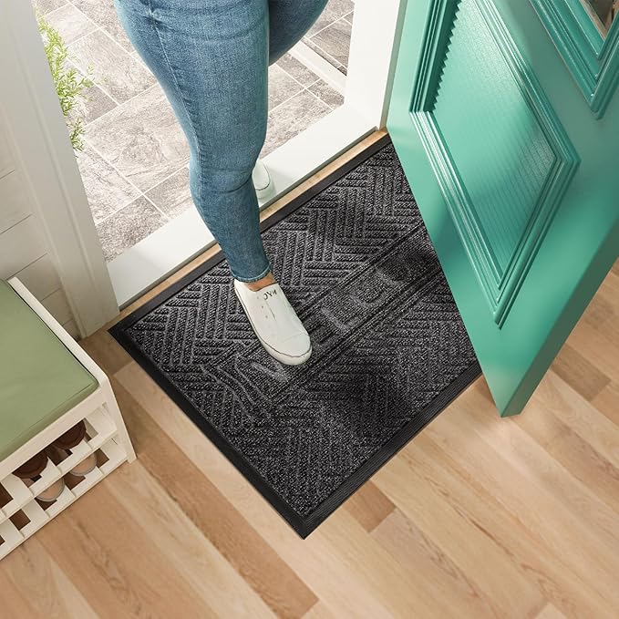 Mibao Front Door Mat Outside Entrance, Durable Outdoor Indoor Mat, Low Profile Heavy Duty Doormat, Non-Slip, Traps Dirt and Moisture, Easy Clean Patio Porch Entryway Mat, 36" x 24", Grey
