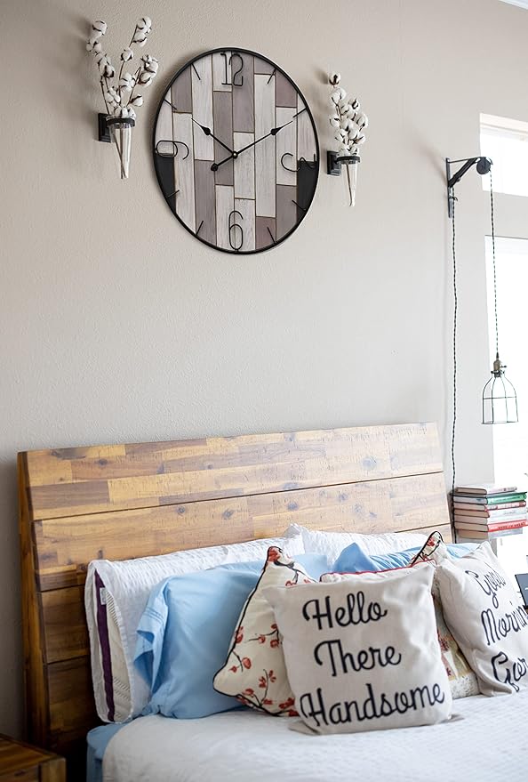 24" Metal Frame Number Multi-Color Mosiac Brown Wooden Wall Clock (Muti-Brown, 24 inch)