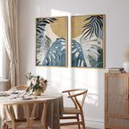 SIGNFORD Framed Canvas Print Wall Art Set Jungle Tropical Monstera Palm Leaf Abstract Shapes Illustration Modern Art Decorative Nordic Nature for Living Room, Bedroom, Office - 16"x24"x2 Natural
