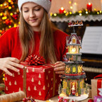 Christmas Collectible Buildings - LED Lit Bell Tower, Musical Village Houses with USB Indoor Display Figurines