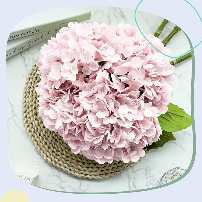 Yatim 21In Pink Artificial Hydrangea Flowers 5 Pcs Real Touch 3D Print Latex Flowers for Wedding Centerpieces Bouquets DIY Floral Decor Home Decoration with Stems