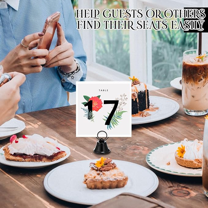 24 Pcs Table Number Holders Place Card Holders for Table 2 Inch Ring Clip Bell Number Holder Metal Picture Holder for Wedding Christmas Restaurant Home Photo Office Memo(Black,Ring)