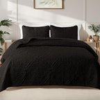 Exclusivo Mezcla Quilts King Size Bedspread with 2 Pillow Shams, Lightweight Black King Quilt Bedding Set with Vintage Damask Pattern, Soft Bedspreads Coverlets for All Seasons