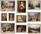 KBKBART Christmas Wall Art Prints Set of 10, Winter Christmas Picture Wall Decor Santa Xmas Tree Forest Canvas Artwork, Snow Scene Street Christmas Aesthetic Posters for Bedroom, Vintage Christmas Holiday Decor - Unframed