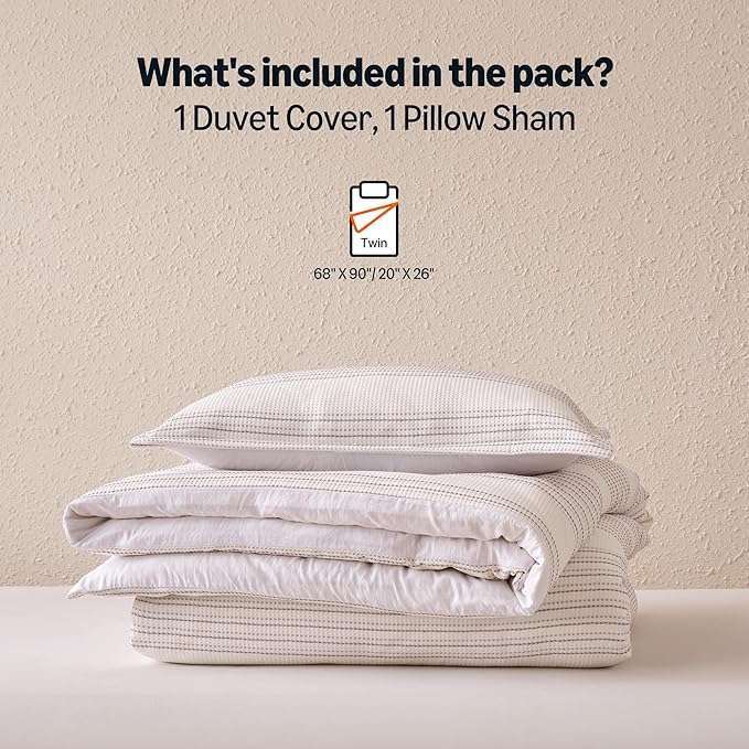 Amazon Basics Waffle Weave Microfiber 2-Piece Duvet Cover Set, Includes 1 Duvet Cover and 1 Pillow Sham, Twin, Pink Striped