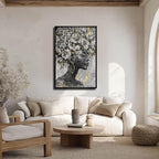 MLART99 Gold African American Wall Art Black Woman Wall Decor with Frame Vertical Floral Canvas Painting Modern Print Bedroom Living Room Decor 24x36 Inch