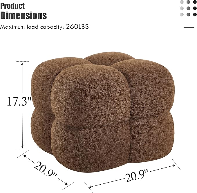 ONEVOG 21" Dark Brown Modern Ottoman, Square Fuzzy Couch Sherpa Pouf Ottoman, Tufted Fluffy Boucle Fabric Foot Stools, Upholsered Footrest & Coffee Table for Living Room Bedroom, Cute Pouf Home Decor