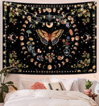 Aipon Yellow Butterfly Moon Flower Tapestry Botanical Floral Plant Boho Tapestry for Bedroom Aesthetic Vintage Tapestries Wall Hanging for Living Room Dorm (36.00'' × 48.00'', Yellow)